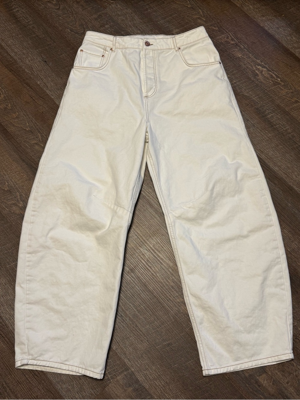ASOS ARRANGE Sydney Off White/White Denim/Cotton Barrel Leg Jeans US 12 - Picture 3 of 15